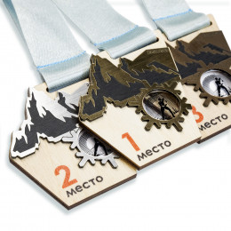 Медаль из дерева с пластиком 2-слойная, с УФ-печатью