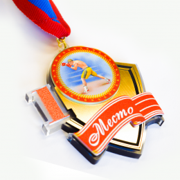 Медаль из акрила с платиком 3-слойная (один слой пластика) с УФ-печатью