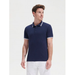 Рубашка поло мужская Pasadena Men 200 с контрастной отделкой, черная с зеленым