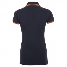 Рубашка поло женская Pasadena Women 200 с контрастной отделкой, темно-синяя (navy) с неоново-оранжевым