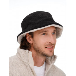 Панама Bucket двусторонняя утепленная, темно-серая с бежевым