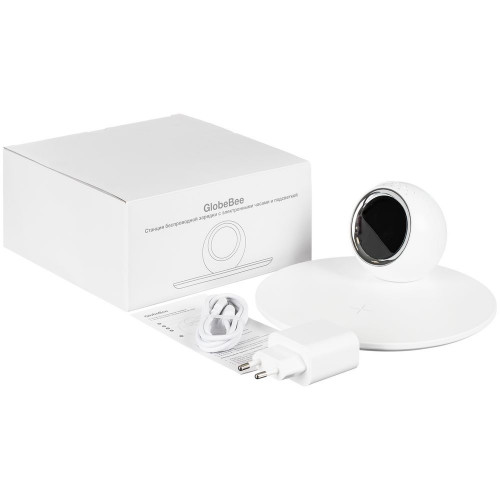 Станция беспроводной зарядки с часами и подсветкой GlobeBee, белая