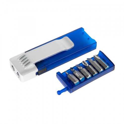 Фонарик и отвертки; синий с серебристым; 9,8х3,2х1,8 см; тампопечать